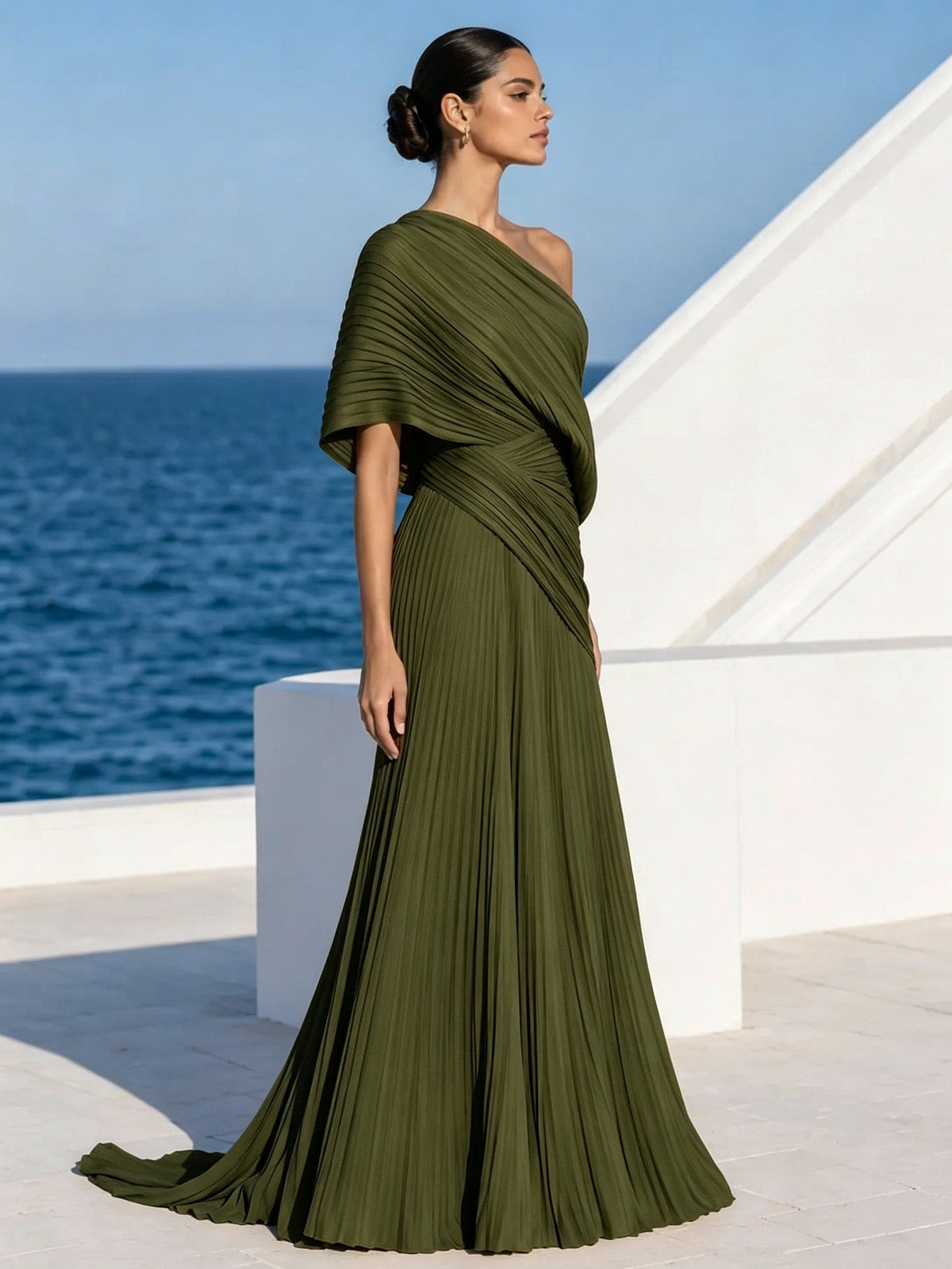 One Shoulder Draped Evening Gown