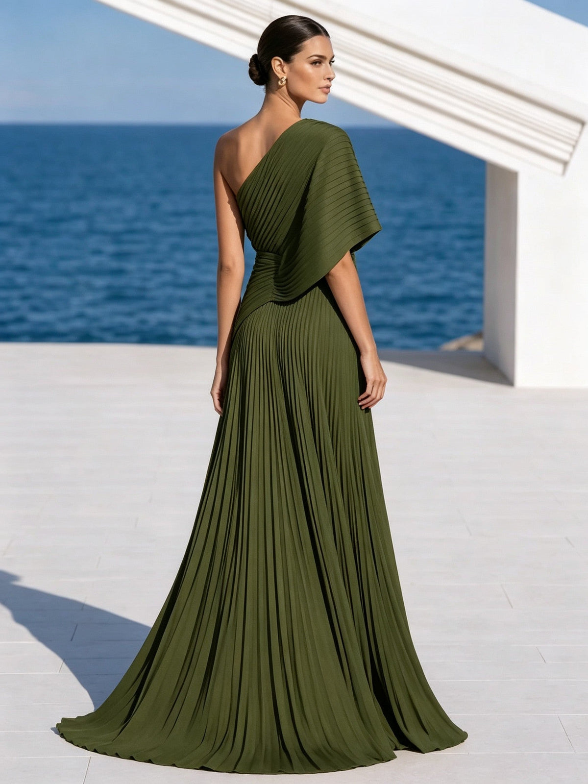 One Shoulder Draped Evening Gown