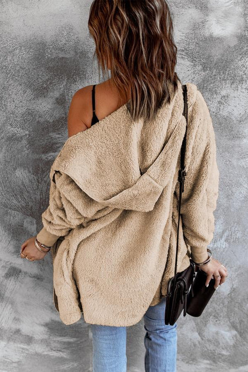Soft Fleece Hooded Open Front Coat