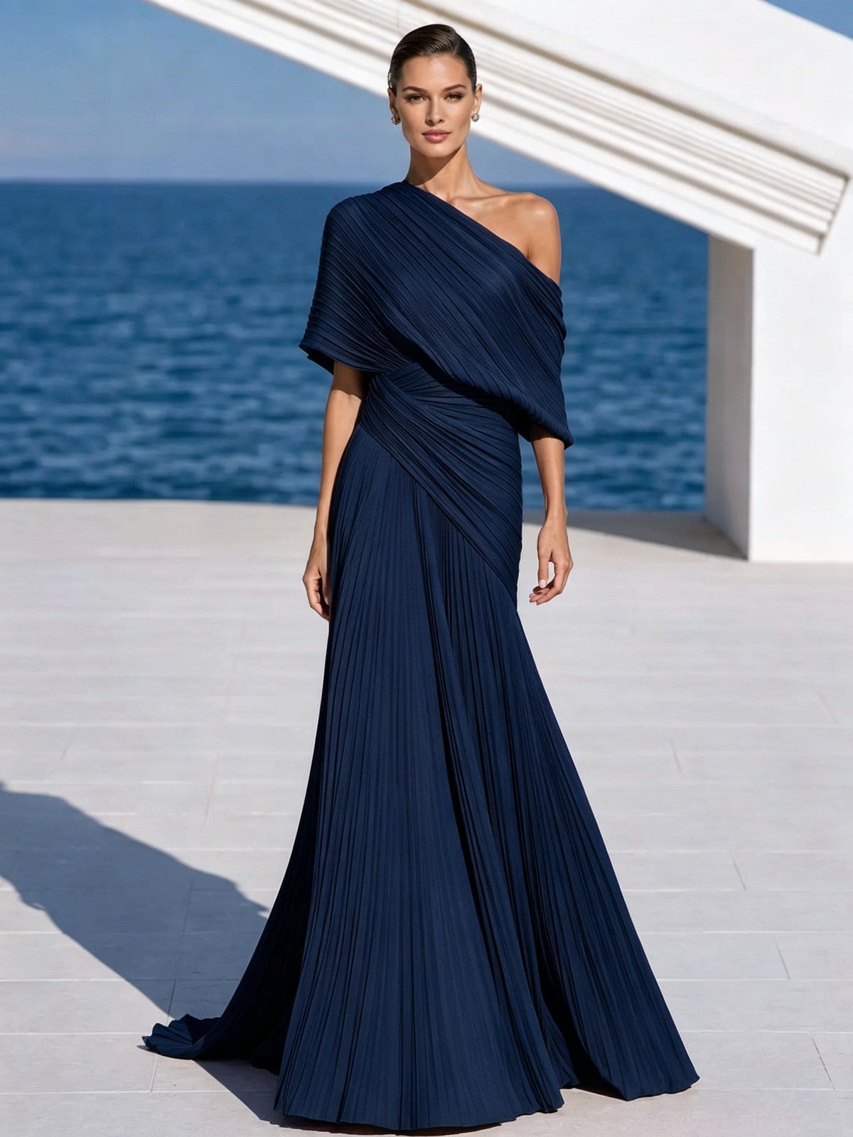 One Shoulder Draped Evening Gown