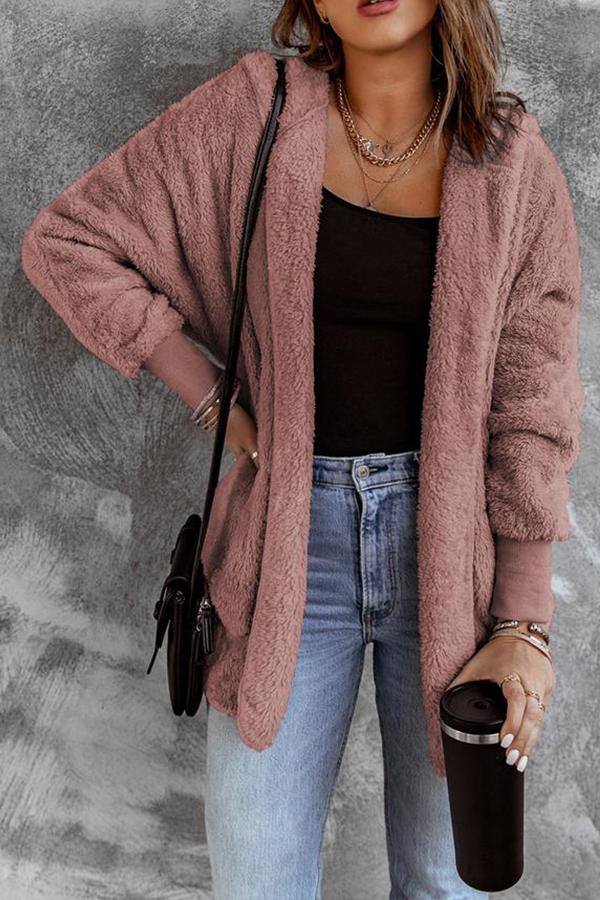 Soft Fleece Hooded Open Front Coat