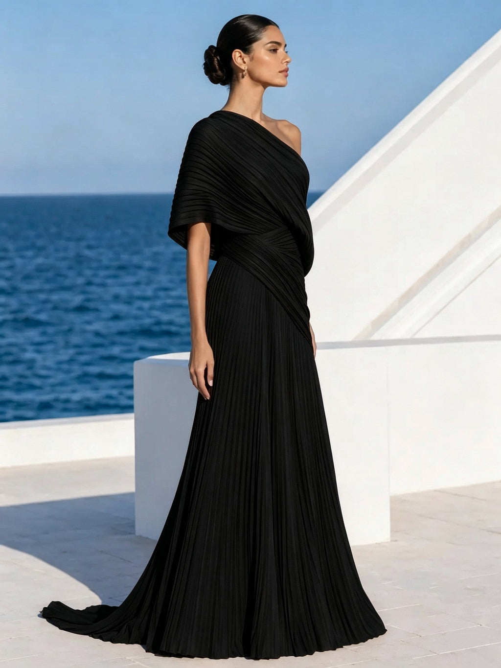 One Shoulder Draped Evening Gown