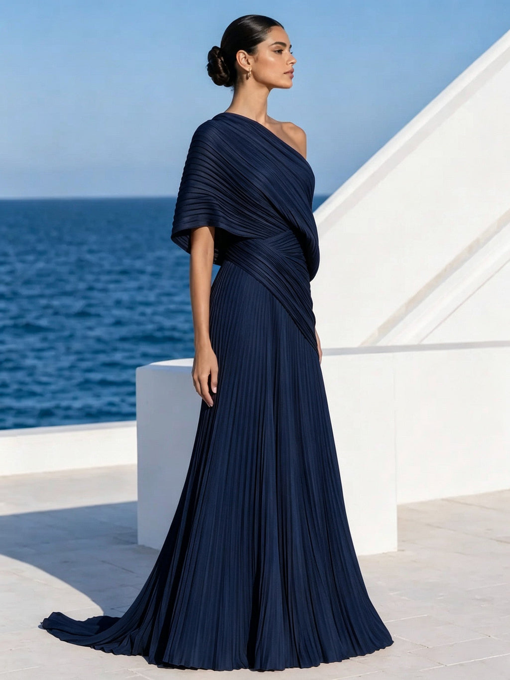 One Shoulder Draped Evening Gown