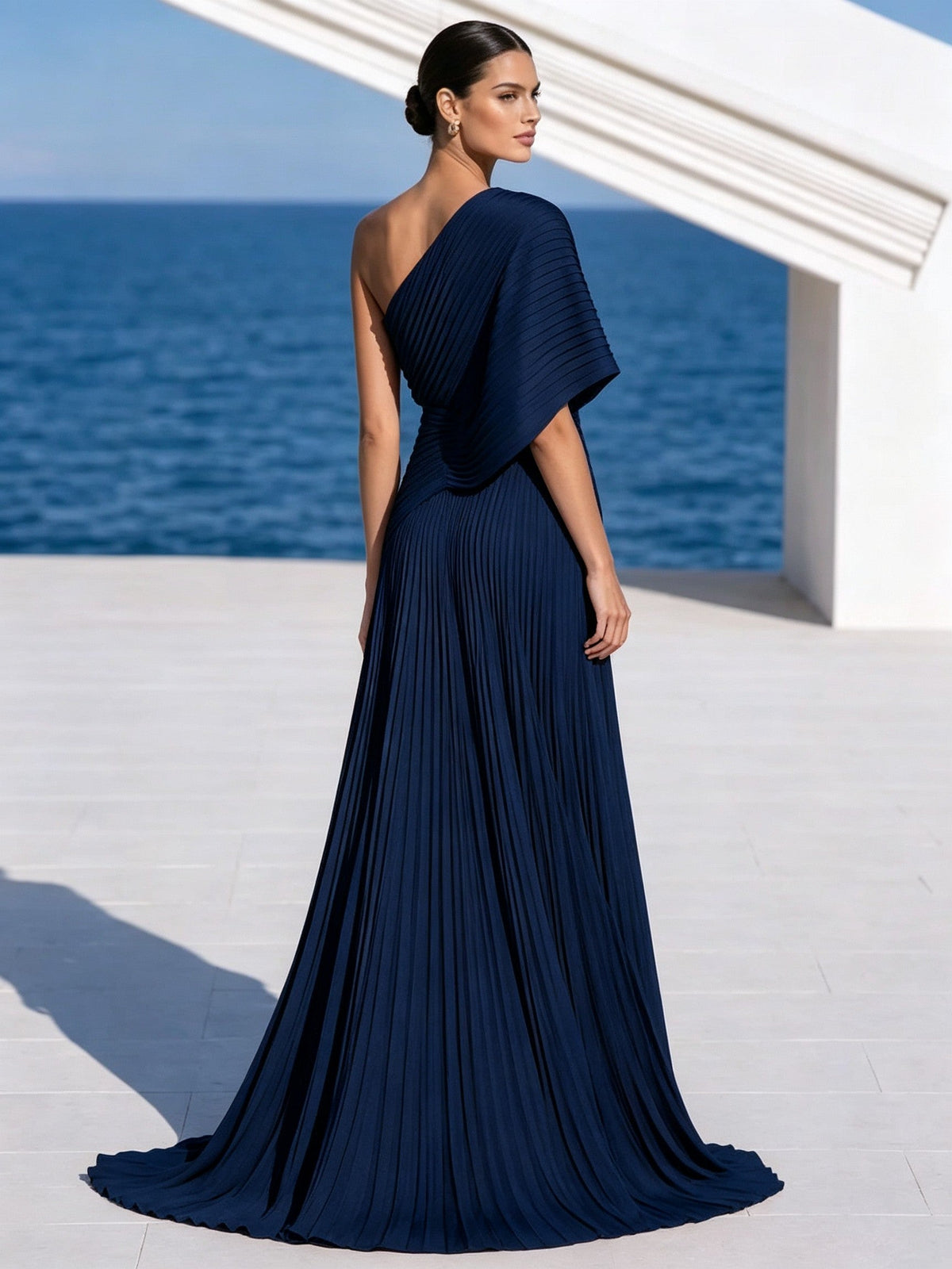 One Shoulder Draped Evening Gown