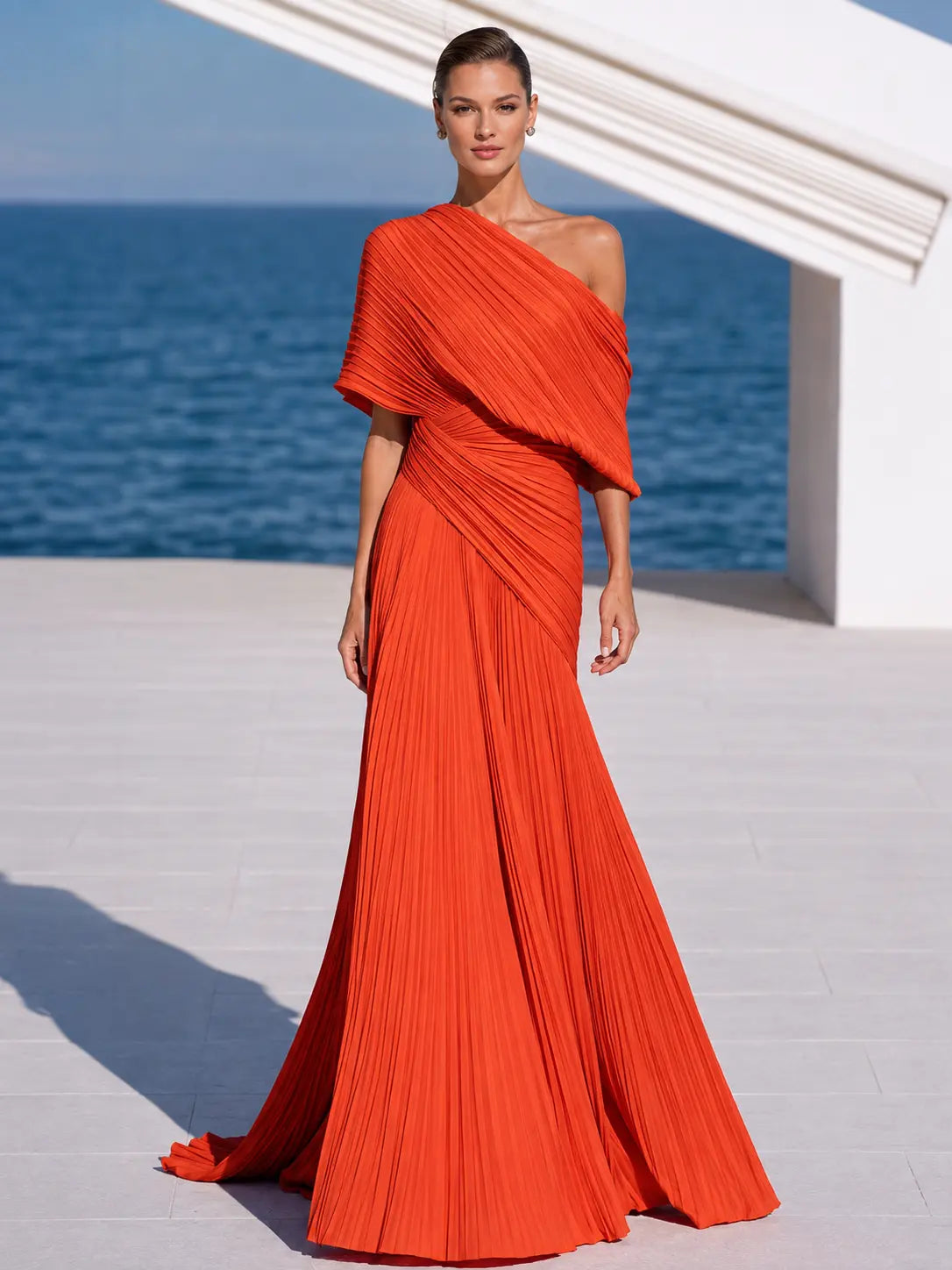 One Shoulder Draped Evening Gown