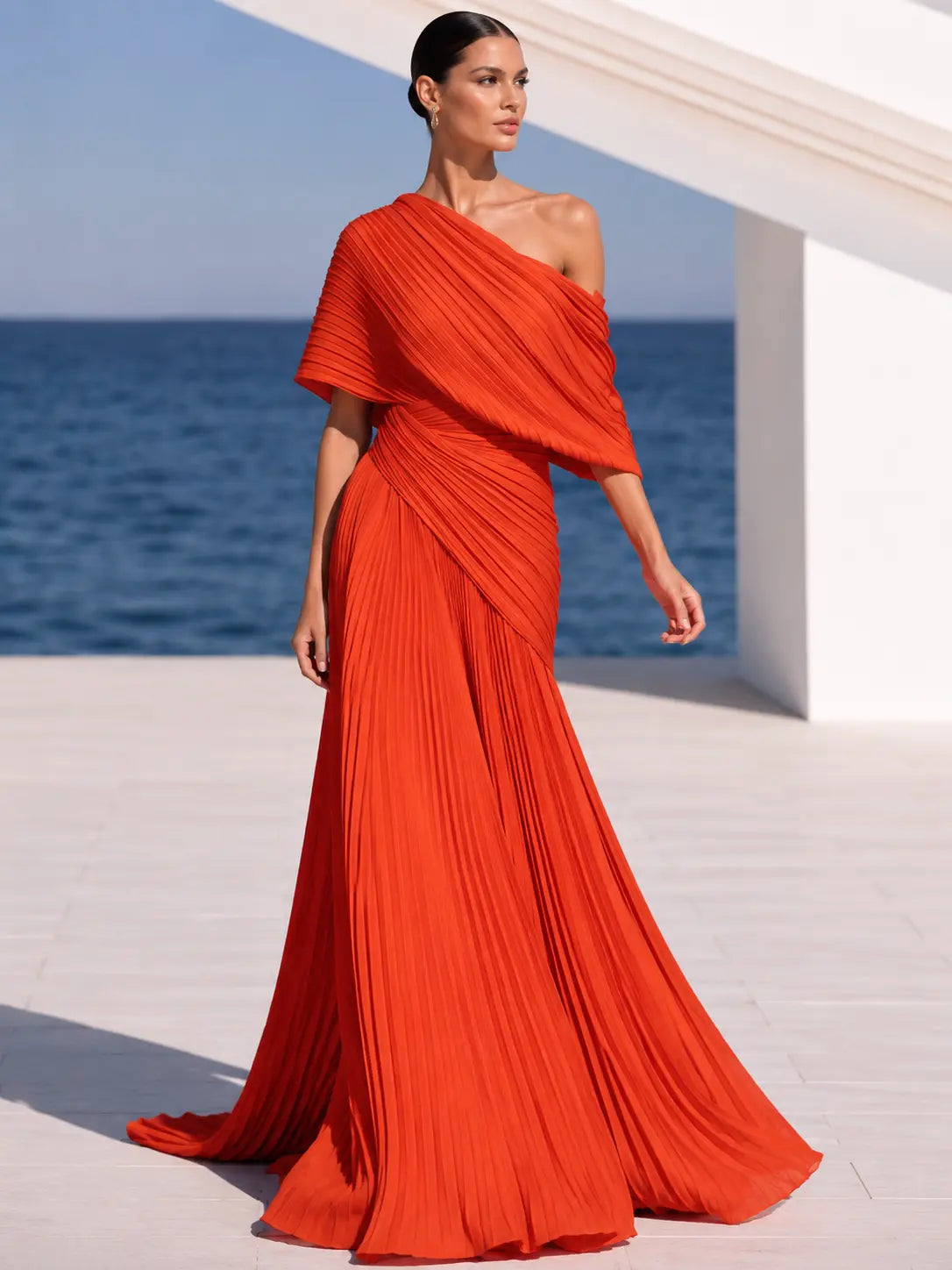 One Shoulder Draped Evening Gown