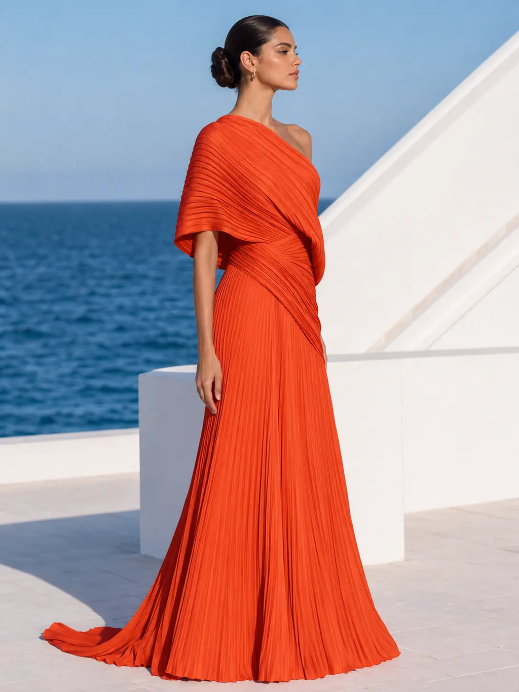 One Shoulder Draped Evening Gown
