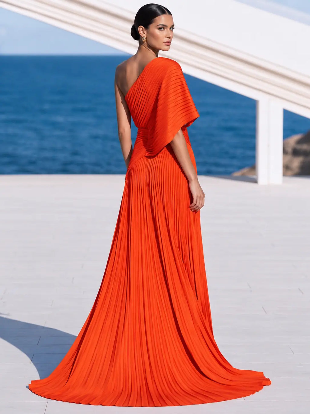 One Shoulder Draped Evening Gown