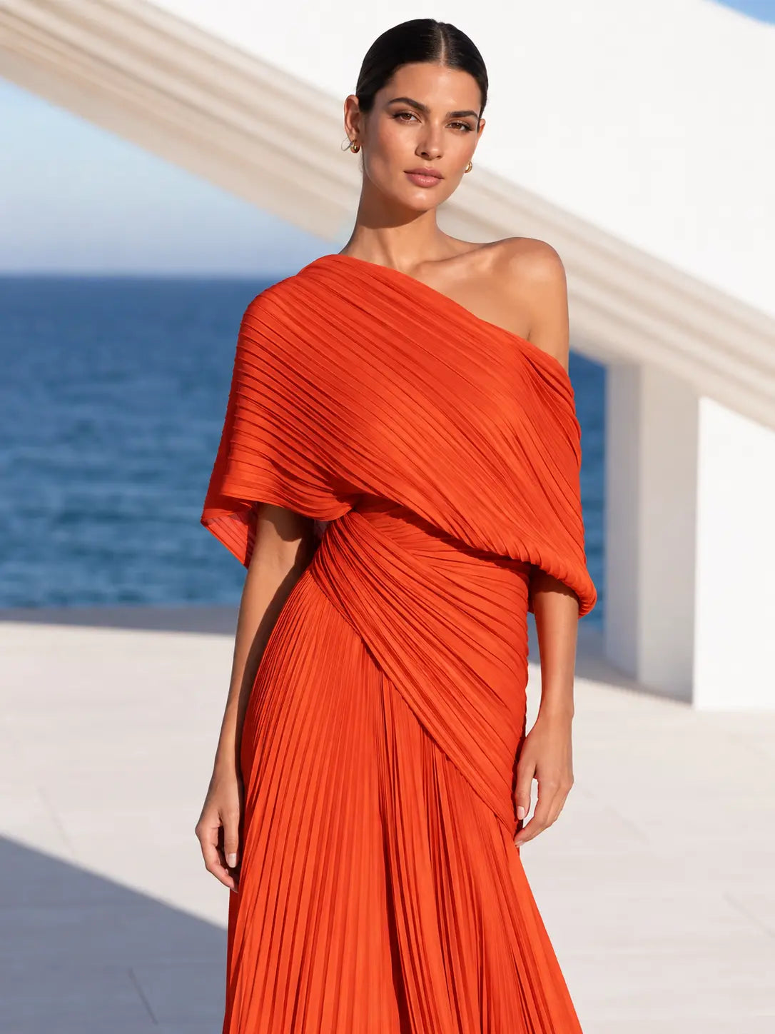 One Shoulder Draped Evening Gown