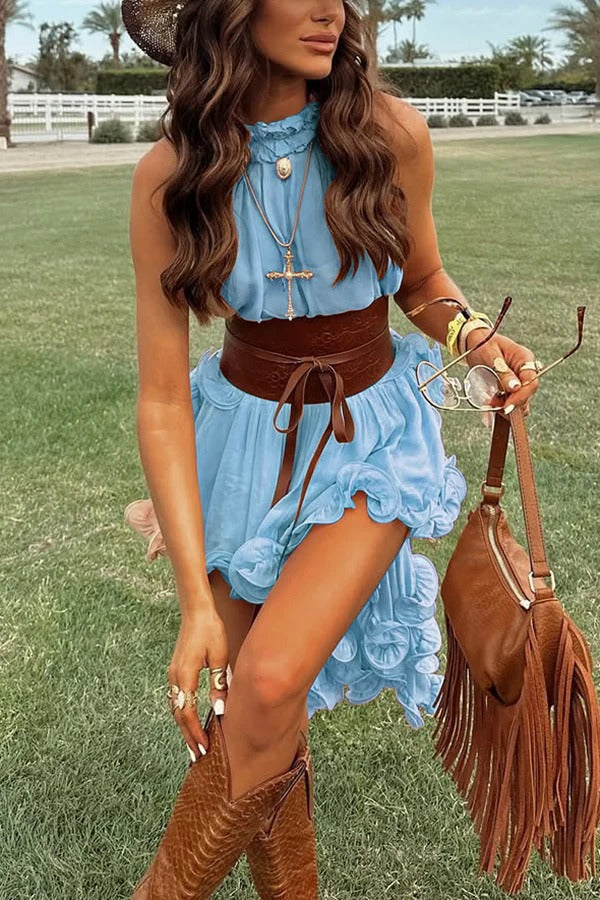 Delicate Romantic Drama Chiffon Wavy Ruffles Elastic Waist Loose Shorts