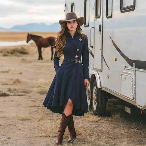 Women's Retro Western Collar Slim Fit Dress