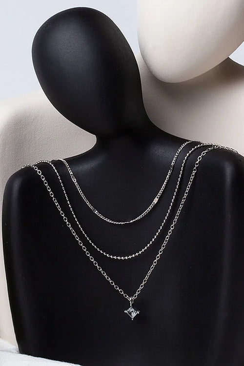 Rhinestone Pendant Layered Chains Alloy Chic Necklace